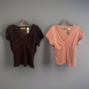 Womens Medium Lot of 2 Stamp10 Black & Pink Shirts